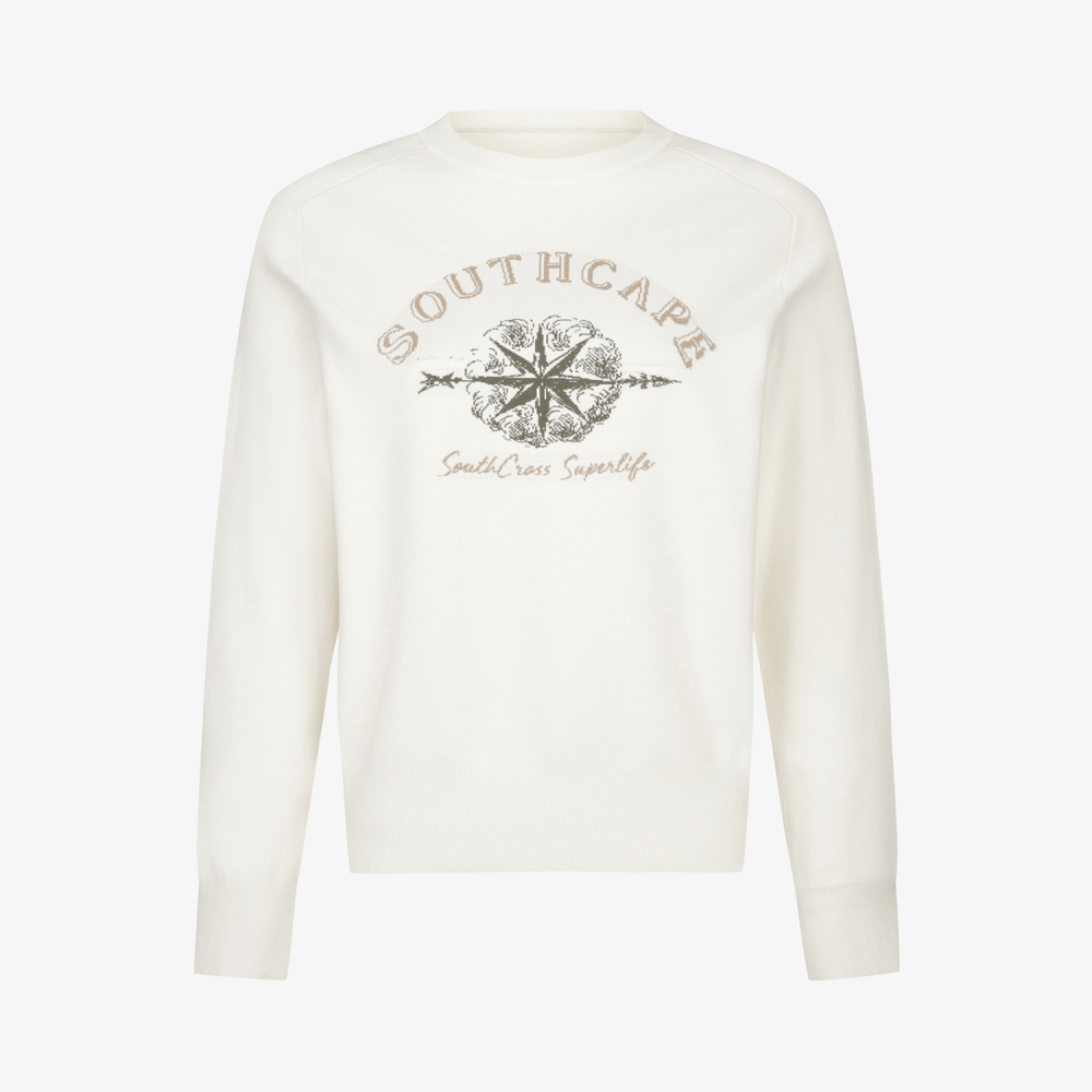 여성 사우스크로스 오버핏 라운드넥 니트 풀오버_크림