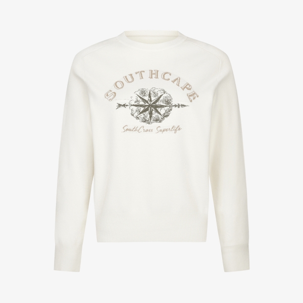 여성 사우스크로스 오버핏 라운드넥 니트 풀오버_크림