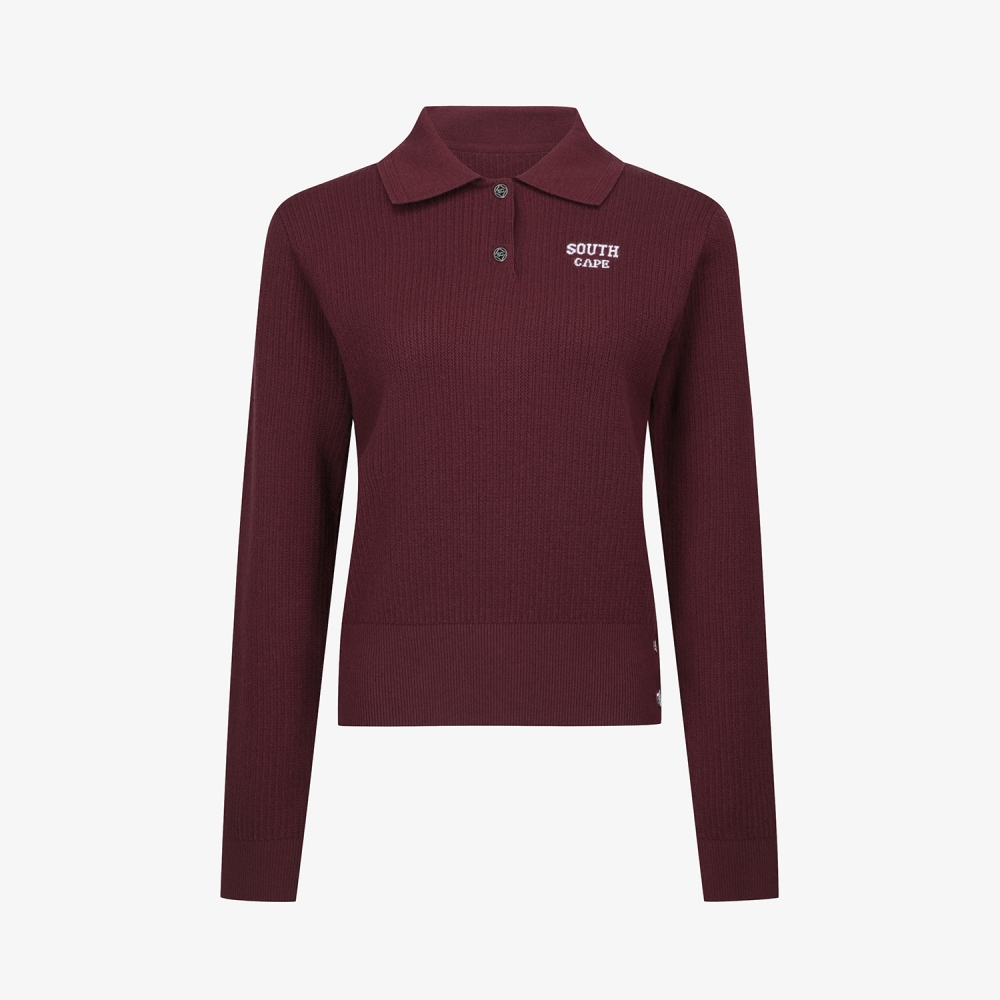 사우스케이프 여성 울 카라 니트 풀오버_와인