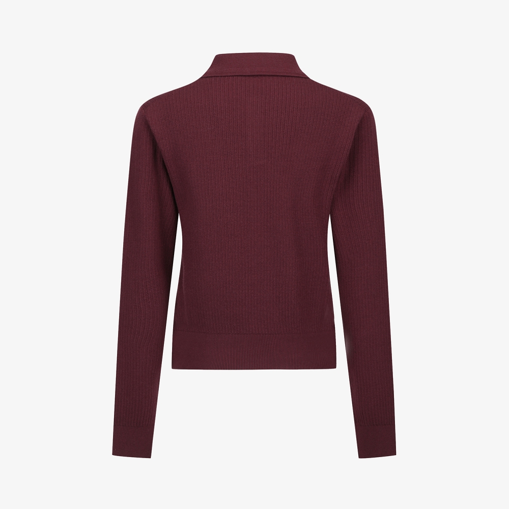 사우스케이프 여성 울 카라 니트 풀오버_와인