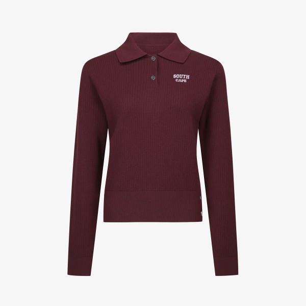 사우스케이프 여성 울 카라 니트 풀오버_와인