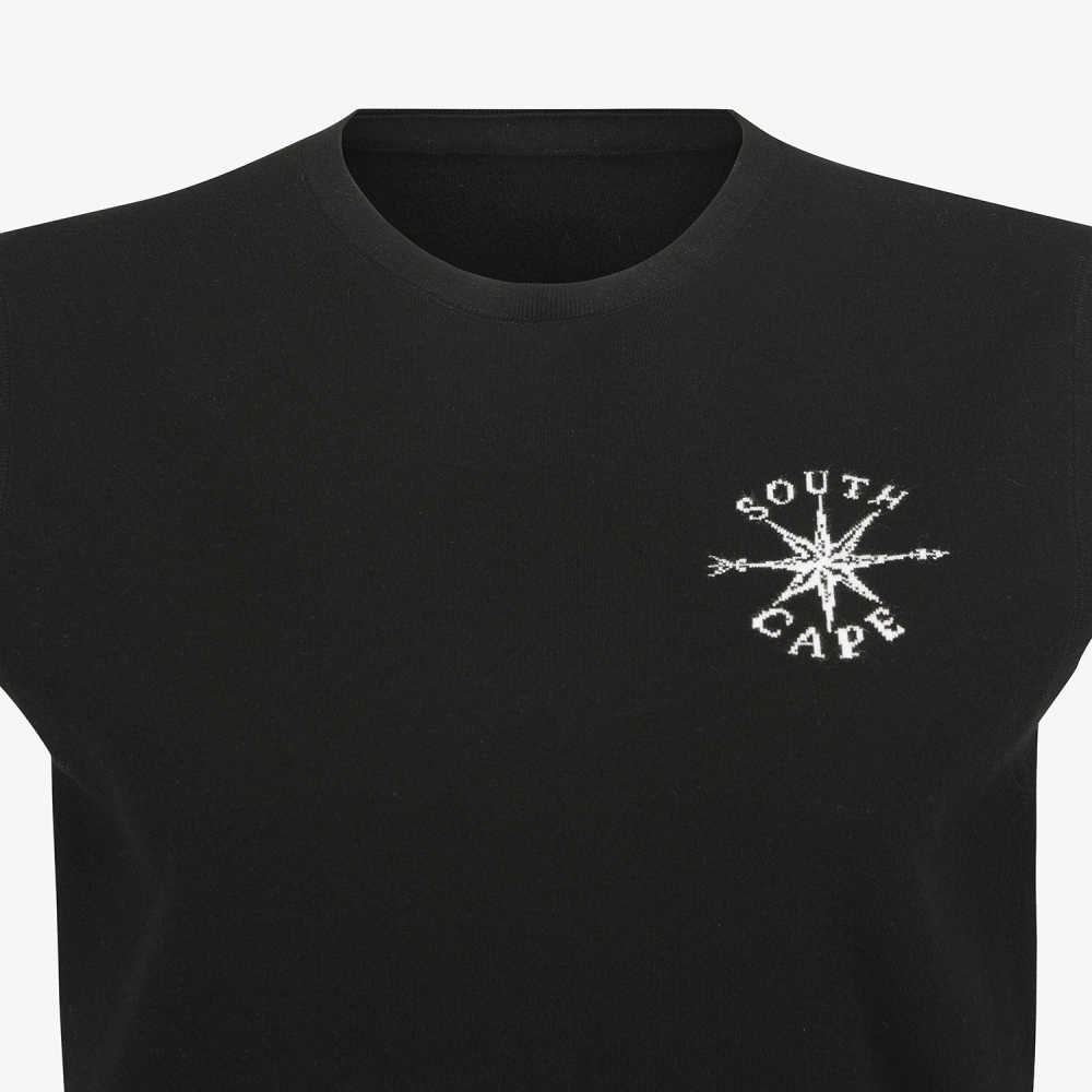 여성 사우스크로스 라운드넥 니트 베스트_블랙