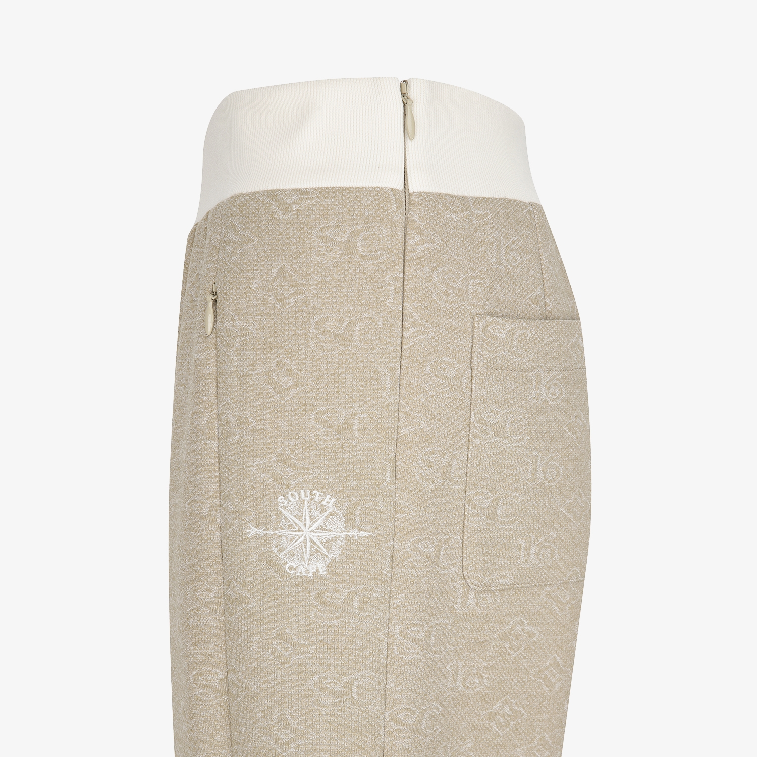 사우스케이프 여성 모노그램 패턴 자카드 스트레이트 팬츠_카키 베이지
