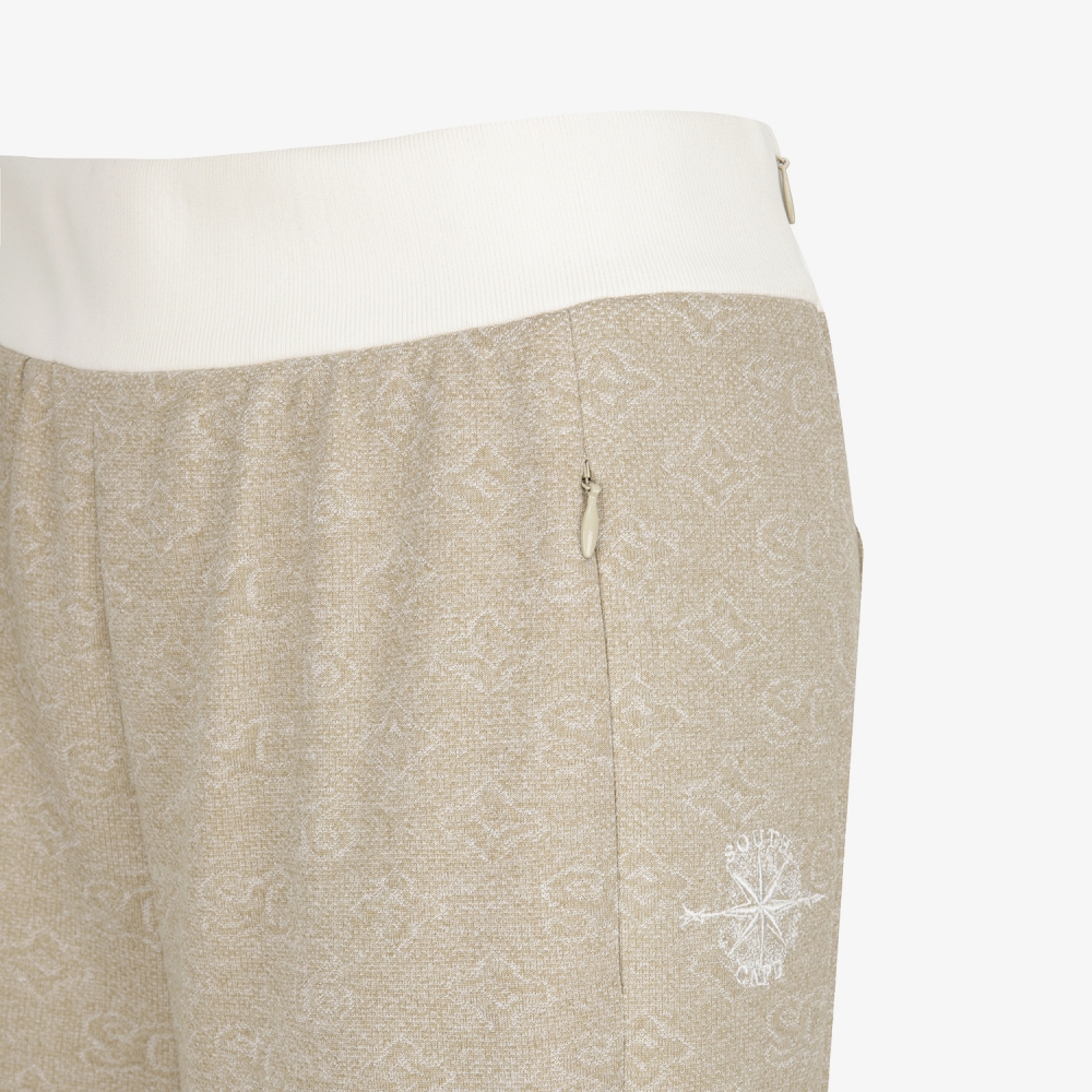 사우스케이프 여성 모노그램 패턴 자카드 스트레이트 팬츠_카키 베이지