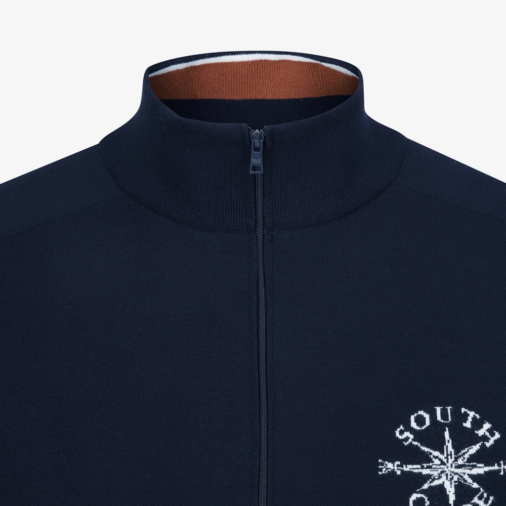 남성 사우스크로스 배색 하프집 니트 풀오버_네이비