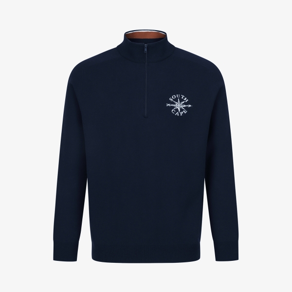 남성 사우스크로스 배색 하프집 니트 풀오버_네이비