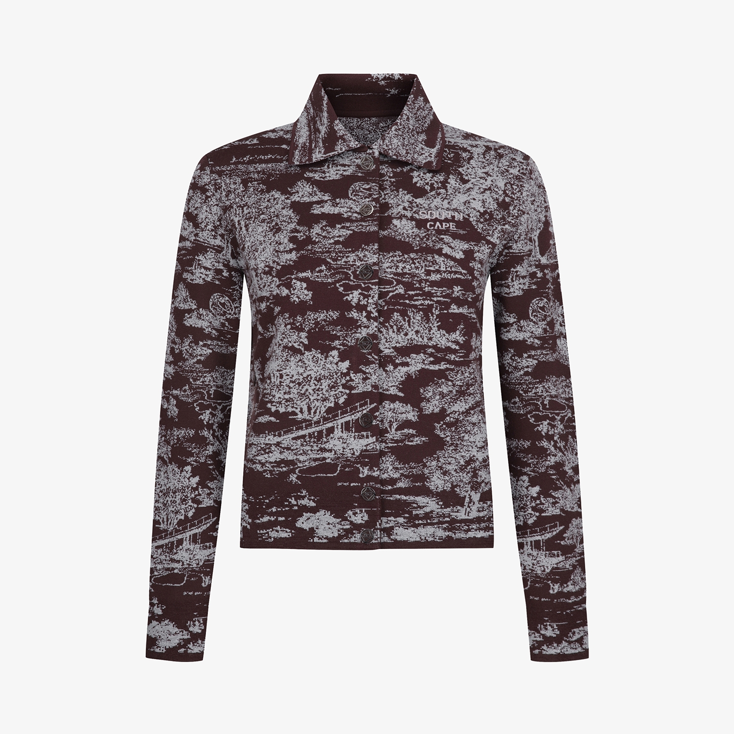 사우스케이프 여성 남해 헤리티지 카라 니트 가디건_와인