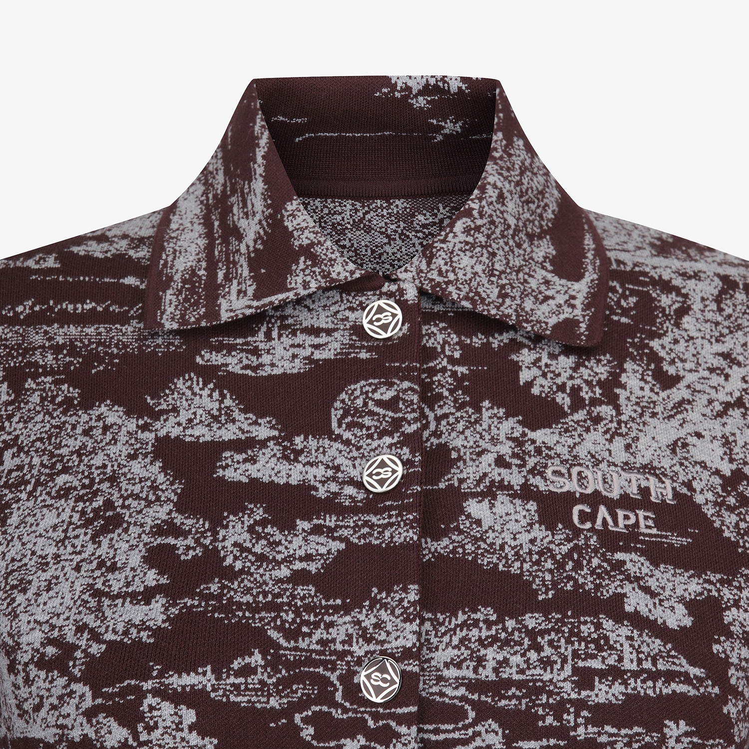 사우스케이프 여성 남해 헤리티지 카라 니트 가디건_와인