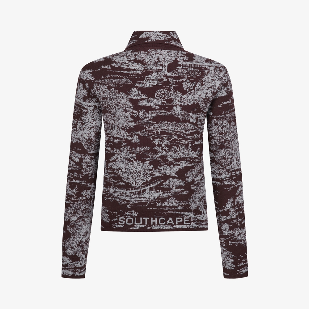 사우스케이프 여성 남해 헤리티지 카라 니트 가디건_와인