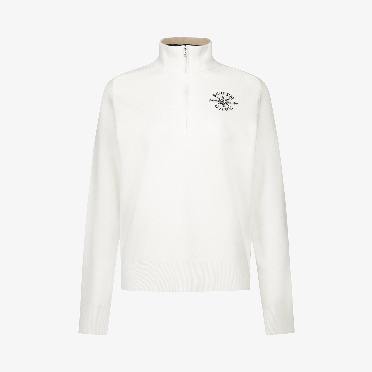 여성 사우스크로스 배색 스트라이프 하프집 니트_아이보리