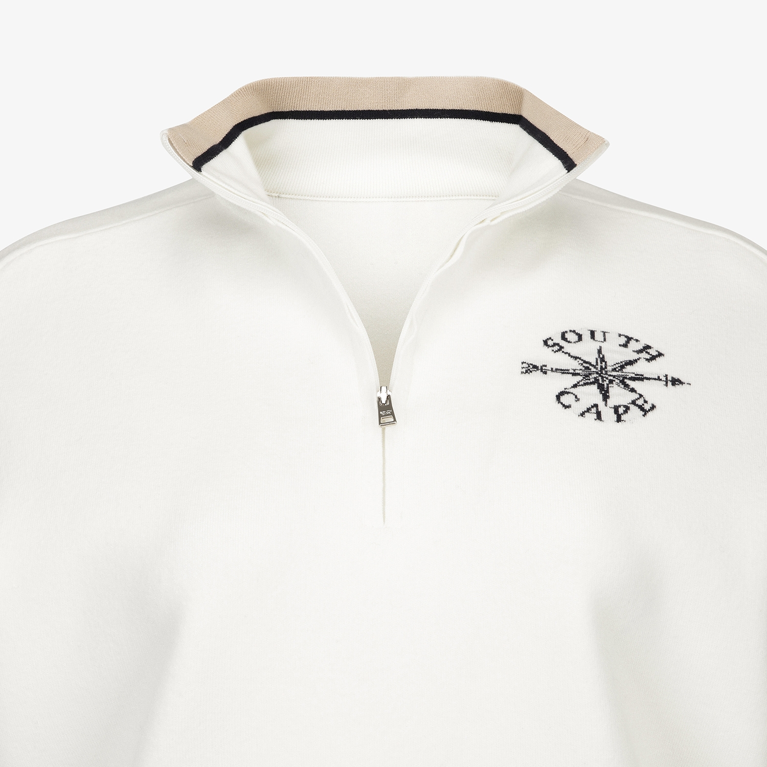 여성 사우스크로스 배색 스트라이프 하프집 니트_아이보리