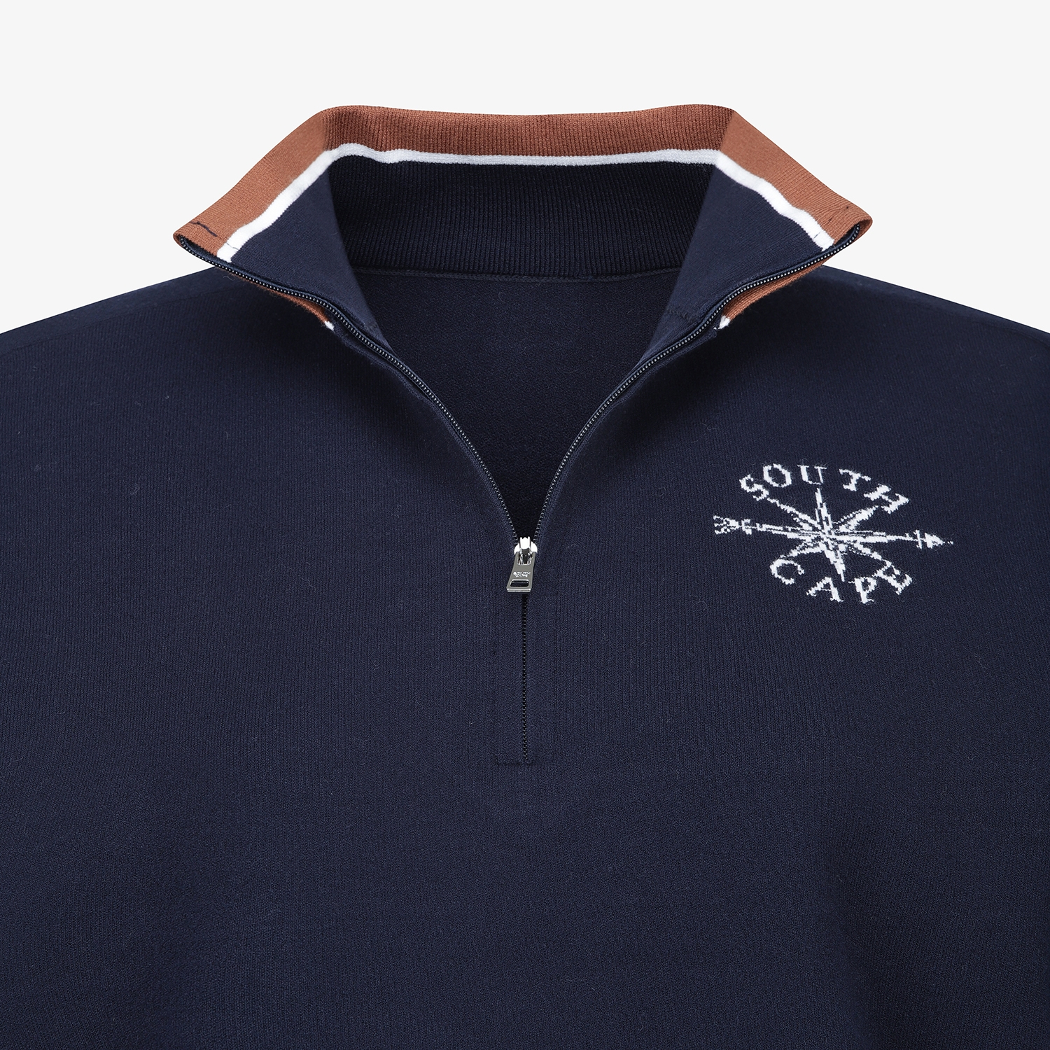 여성 사우스크로스 배색 스트라이프 하프집 니트_네이비