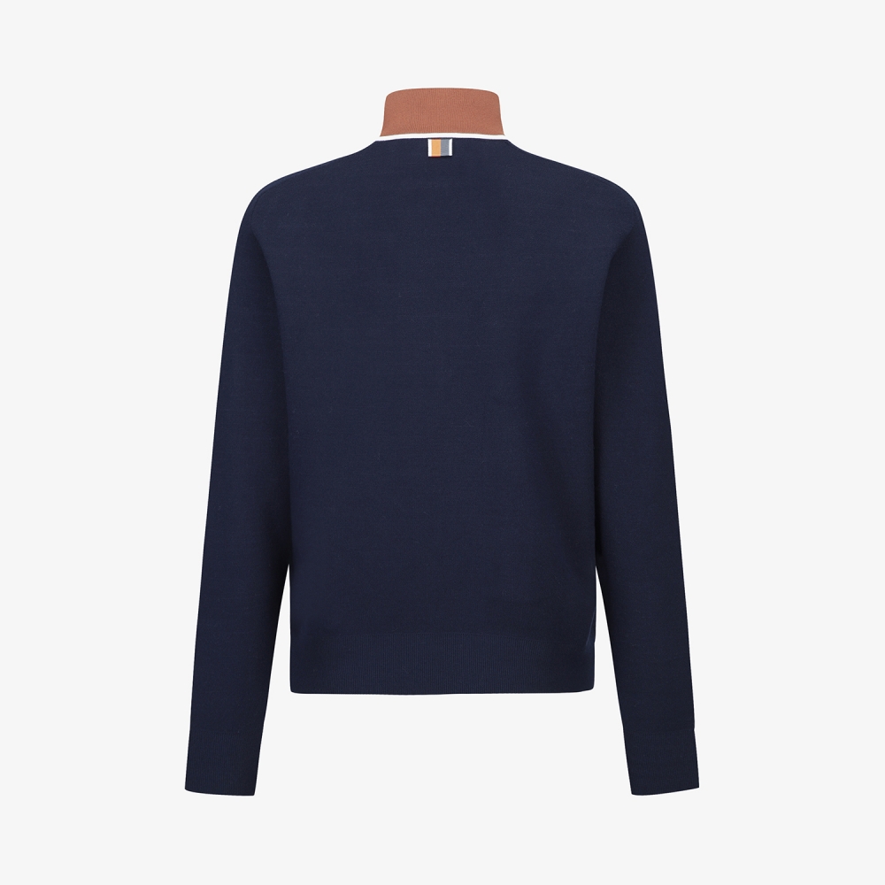 여성 사우스크로스 배색 스트라이프 하프집 니트_네이비