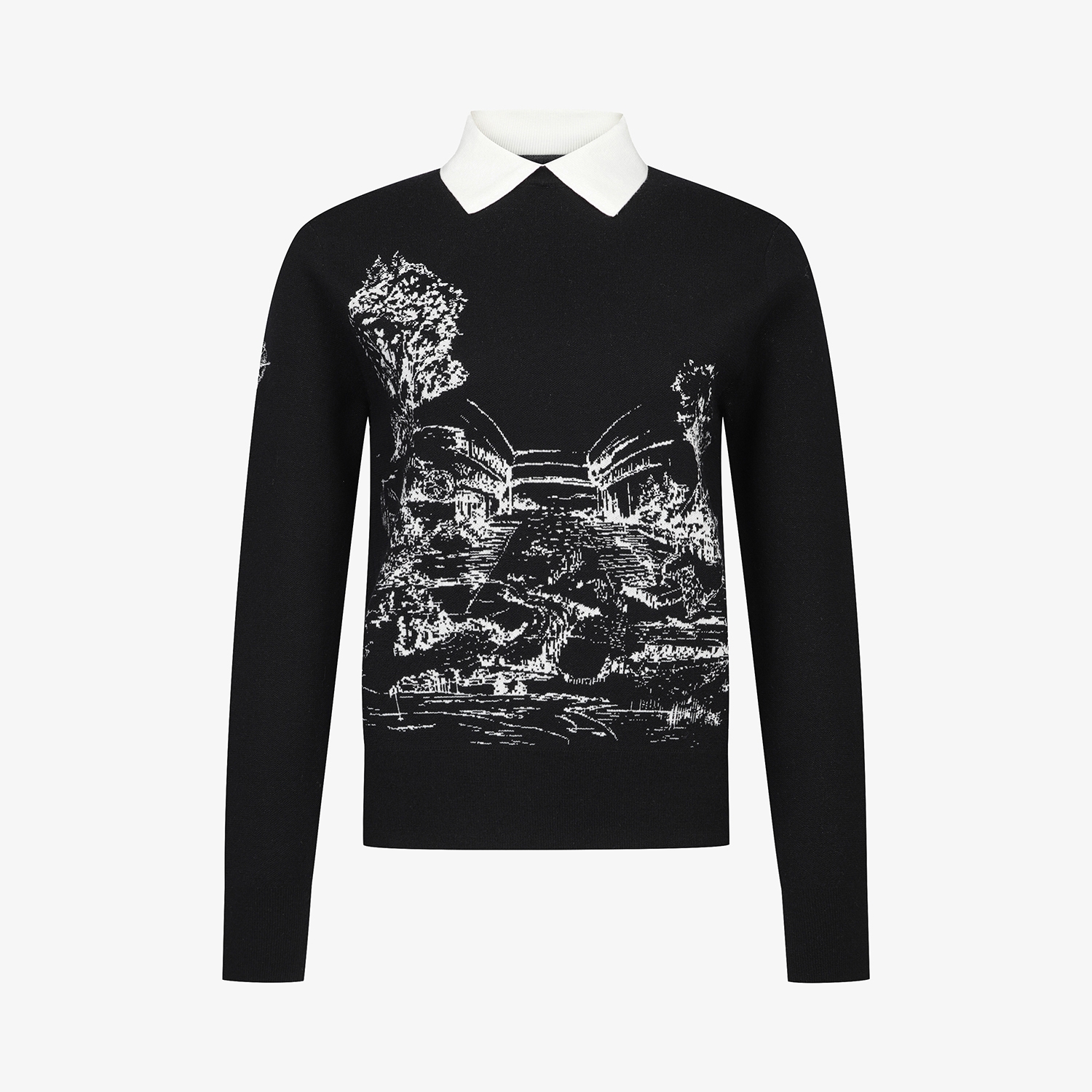 여성 사우스크로스 남해 헤리티지 드로잉 배색 카라 니트_블랙