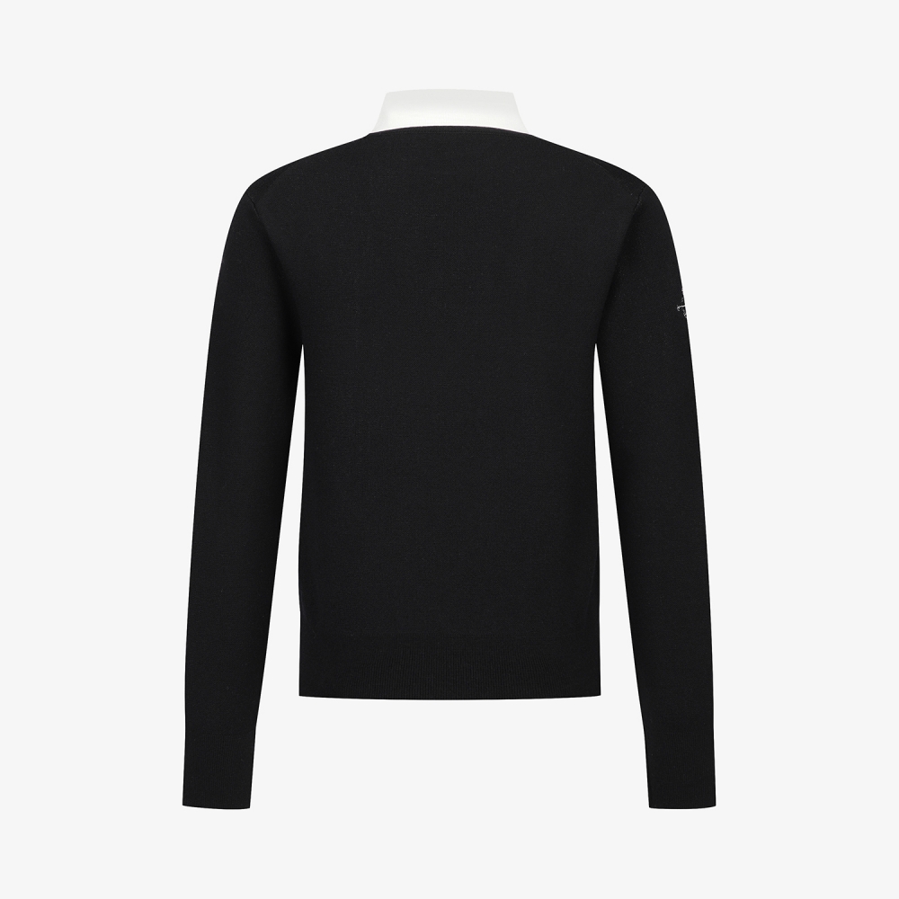 여성 사우스크로스 남해 헤리티지 드로잉 배색 카라 니트_블랙