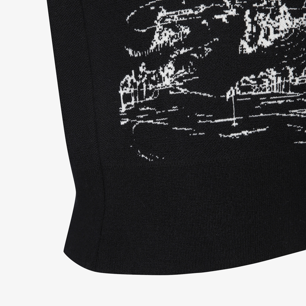 여성 사우스크로스 남해 헤리티지 드로잉 배색 카라 니트_블랙