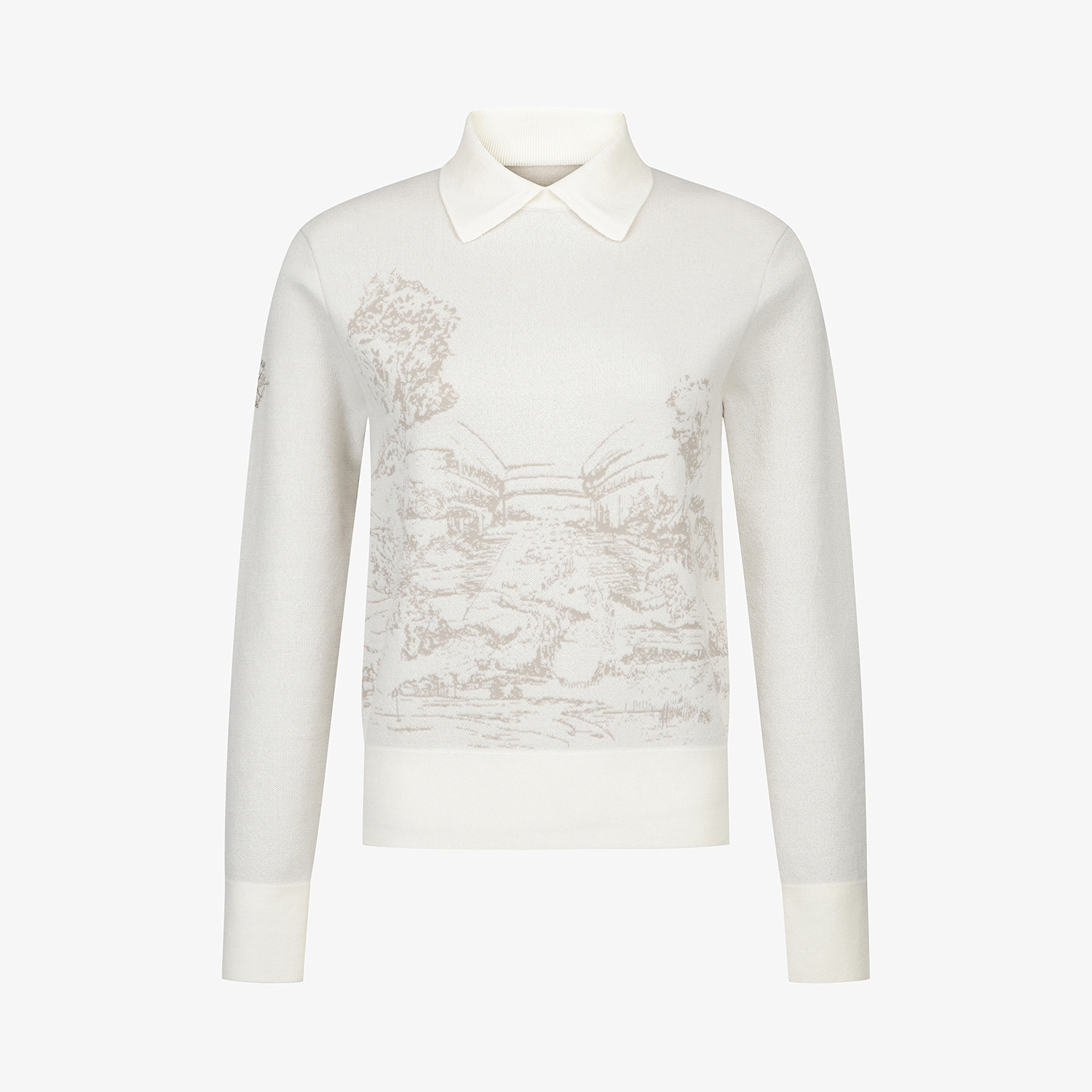 여성 사우스크로스 남해 헤리티지 드로잉 배색 카라 니트_아이보리