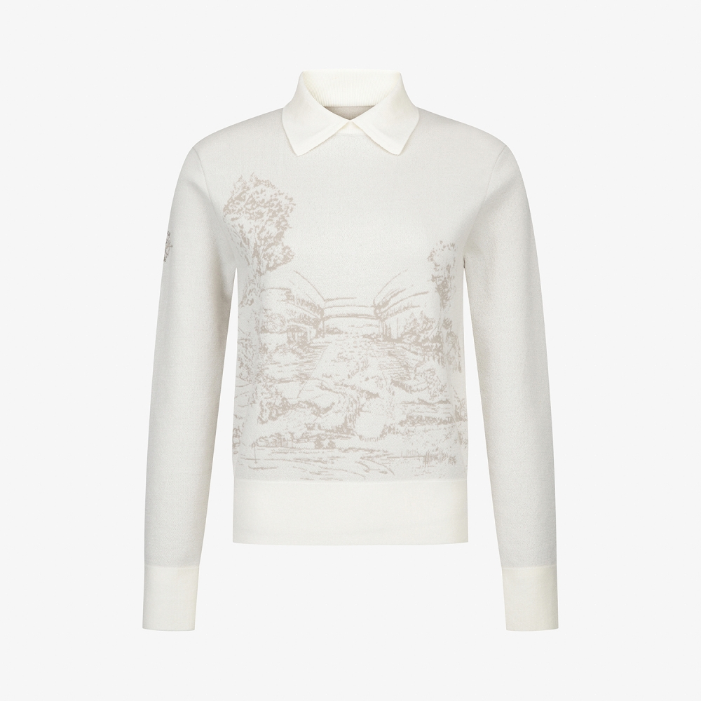 여성 사우스크로스 남해 헤리티지 드로잉 배색 카라 니트_아이보리