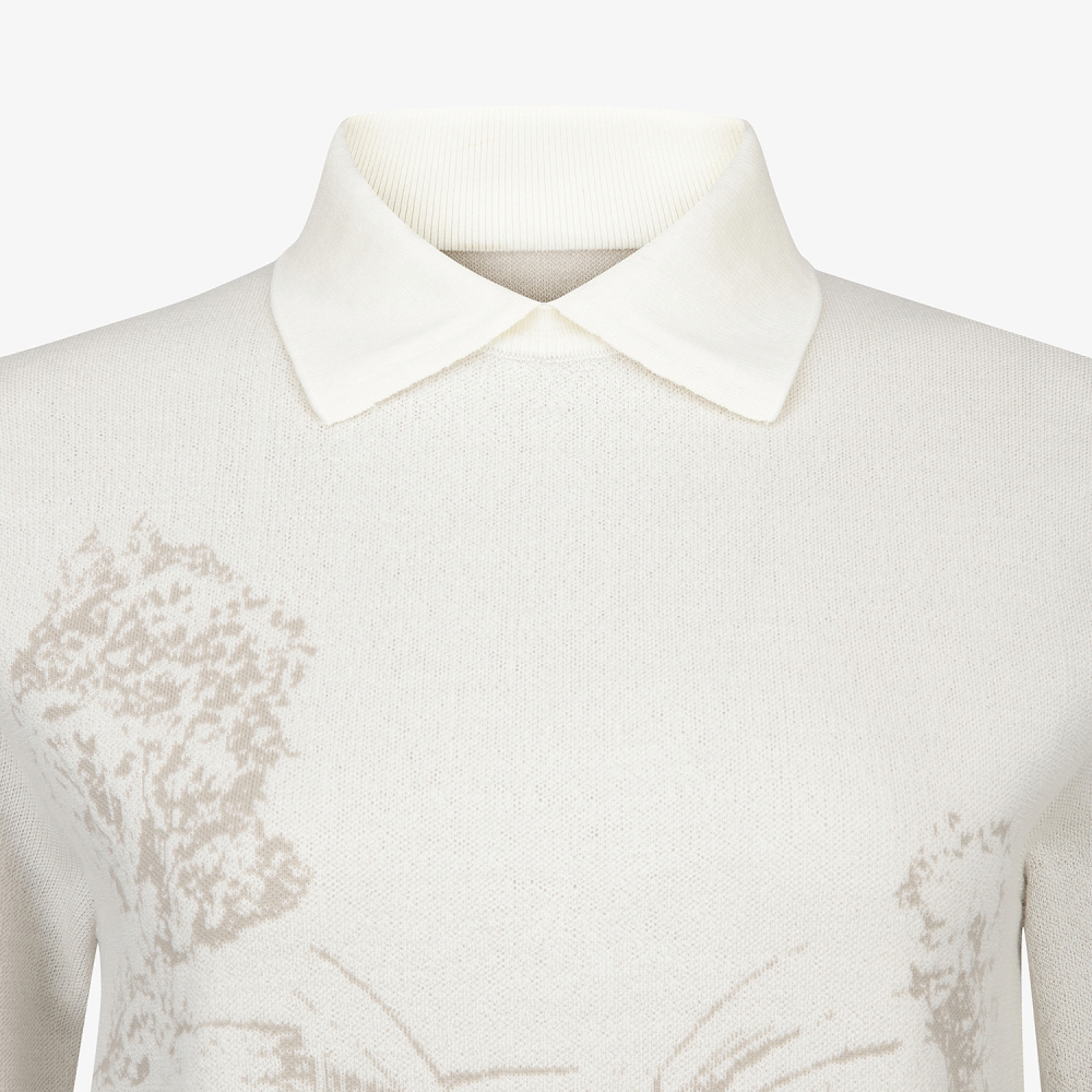 여성 사우스크로스 남해 헤리티지 드로잉 배색 카라 니트_아이보리