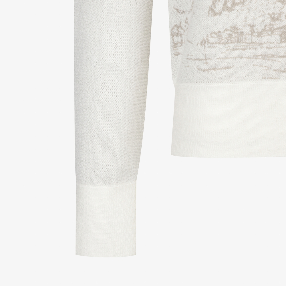 여성 사우스크로스 남해 헤리티지 드로잉 배색 카라 니트_아이보리