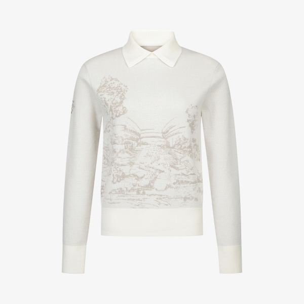 여성 사우스크로스 남해 헤리티지 드로잉 배색 카라 니트_아이보리