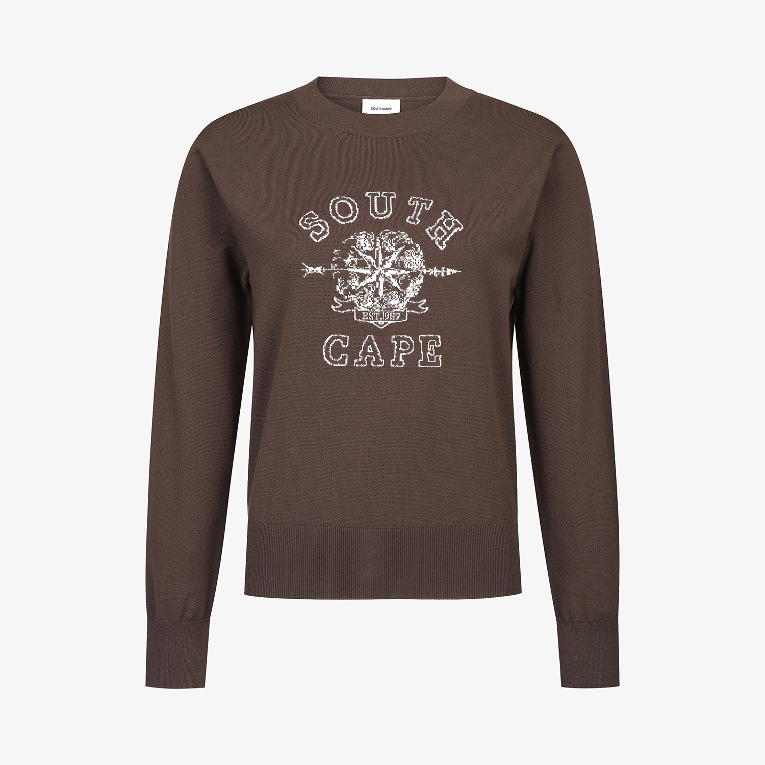 여성 사우스크로스 라운드넥 니트 풀오버_브라운