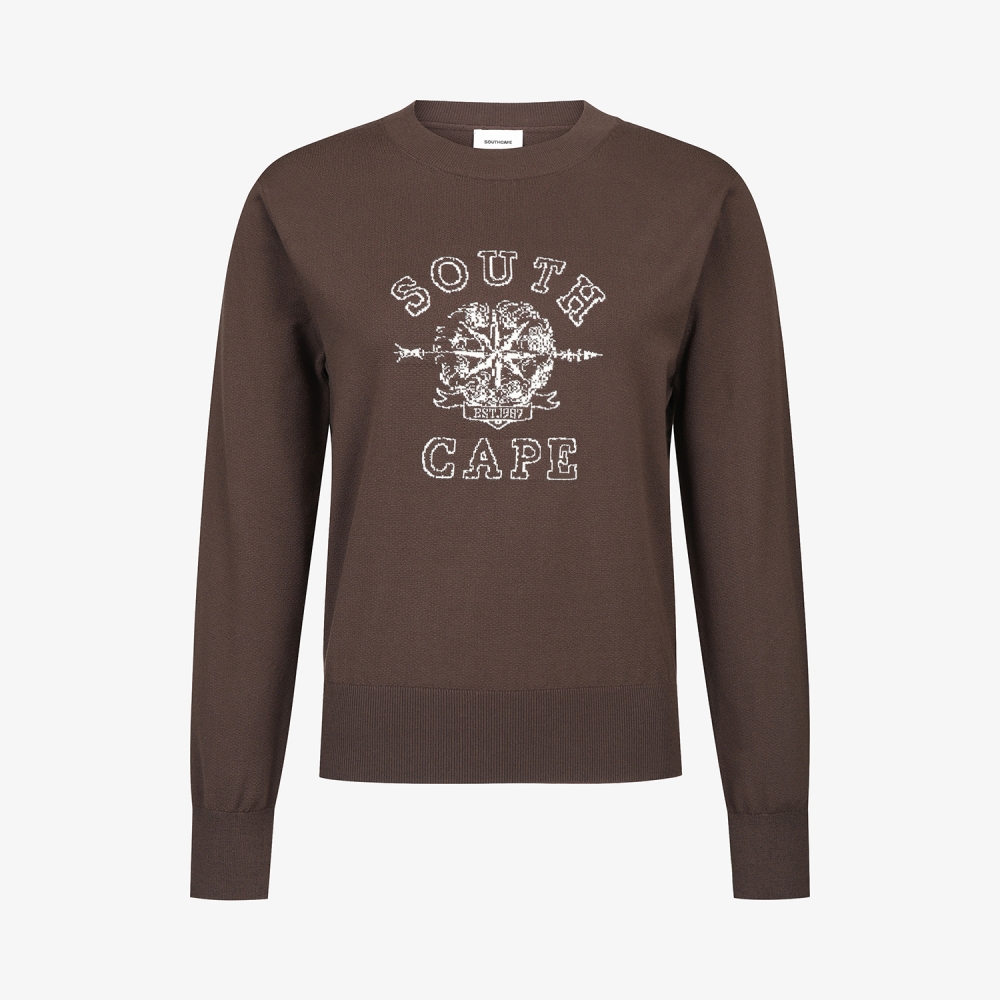 여성 사우스크로스 라운드넥 니트 풀오버_브라운