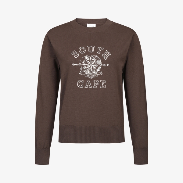 여성 사우스크로스 라운드넥 니트 풀오버_브라운