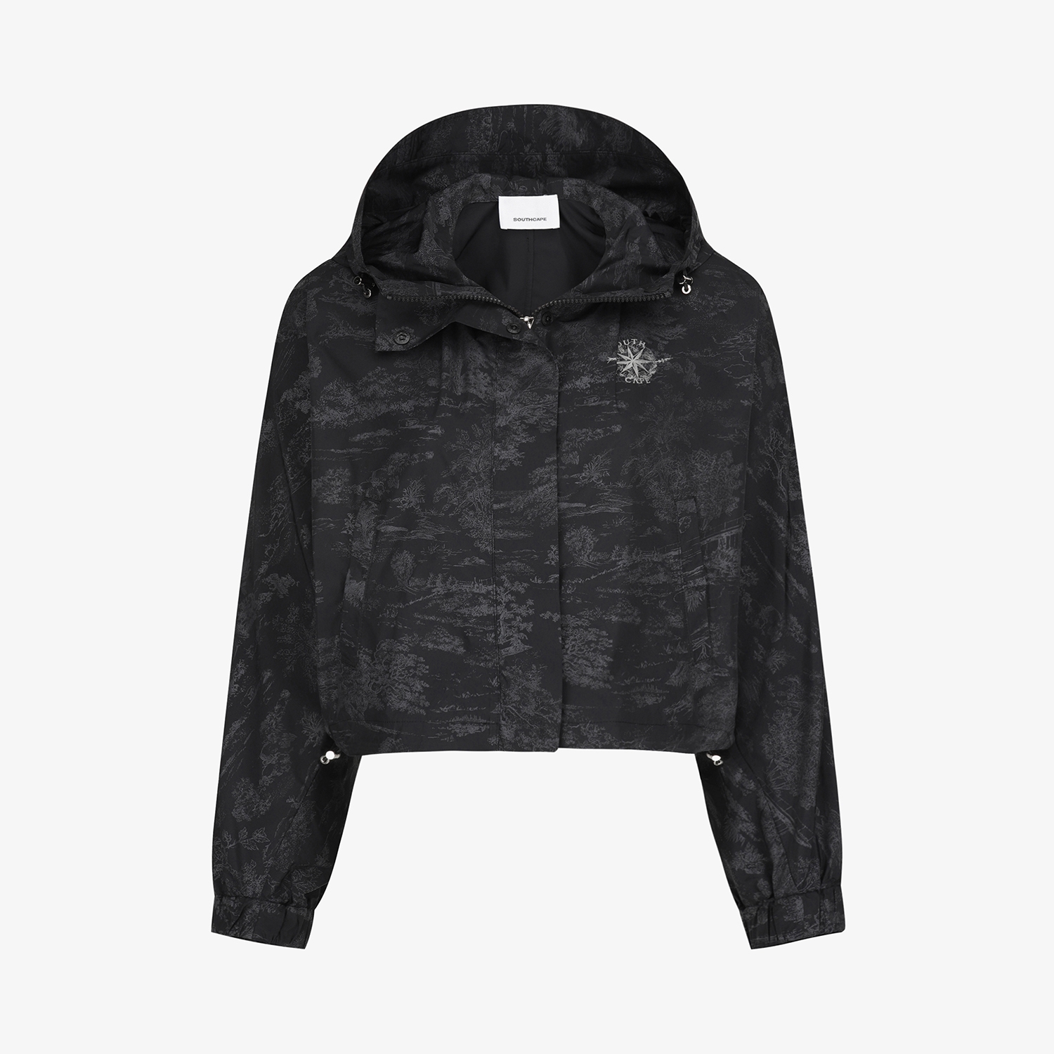 사우스케이프 여성 남해 헤리티지 프린트 크롭 후드 윈드브레이커_블랙