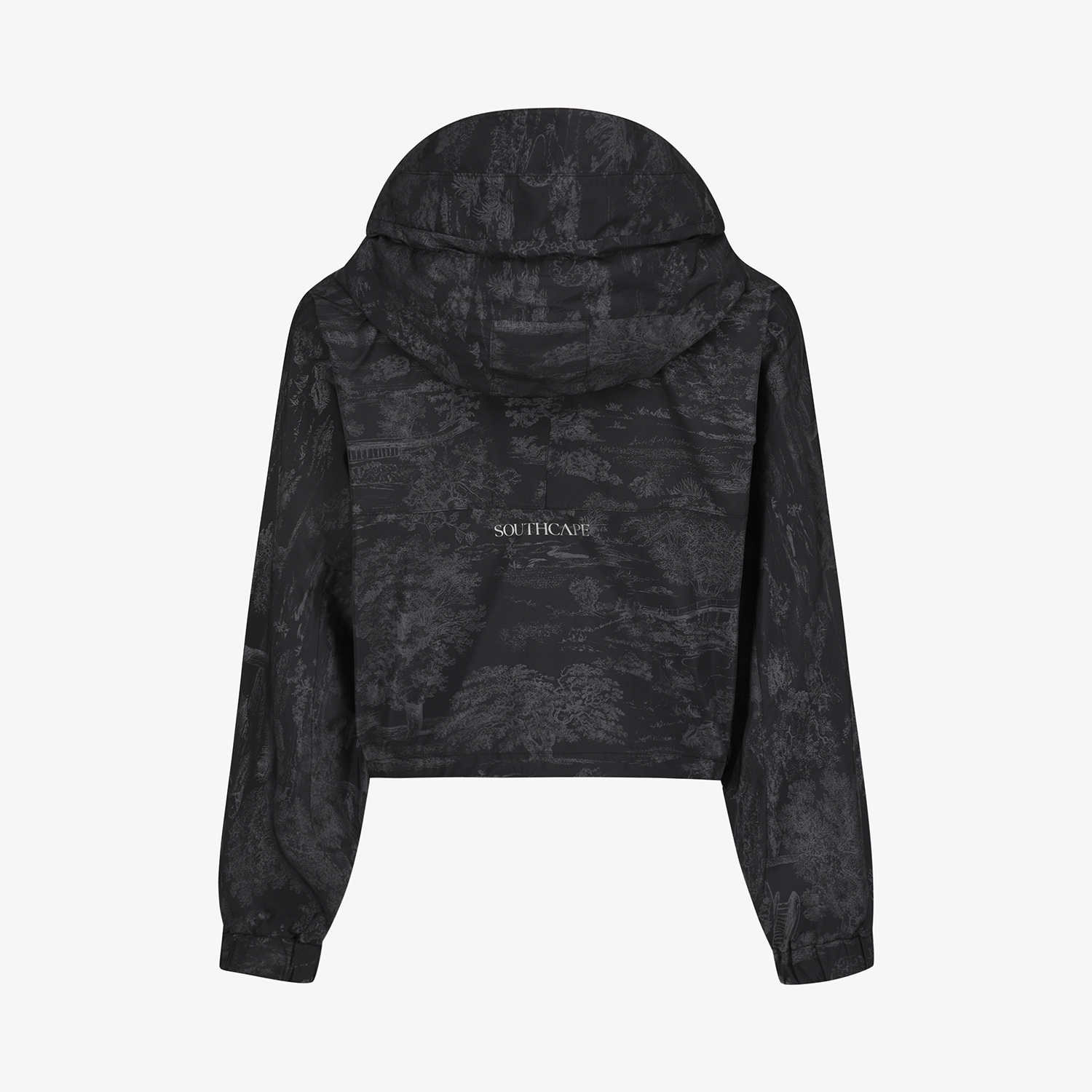 사우스케이프 여성 남해 헤리티지 프린트 크롭 후드 윈드브레이커_블랙