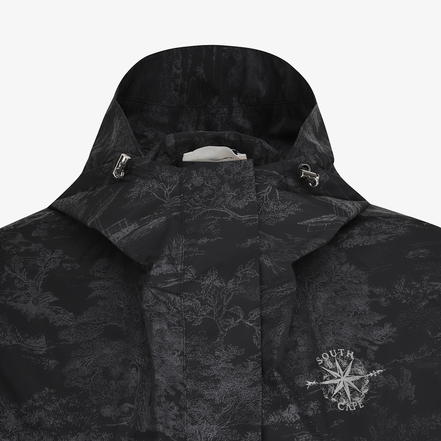 사우스케이프 여성 남해 헤리티지 프린트 크롭 후드 윈드브레이커_블랙
