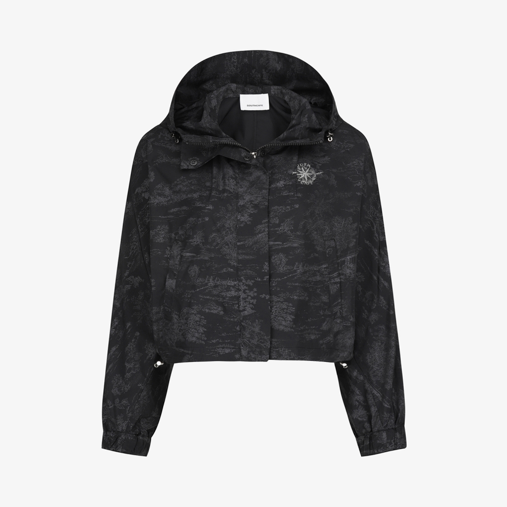 사우스케이프 여성 남해 헤리티지 프린트 크롭 후드 윈드브레이커_블랙