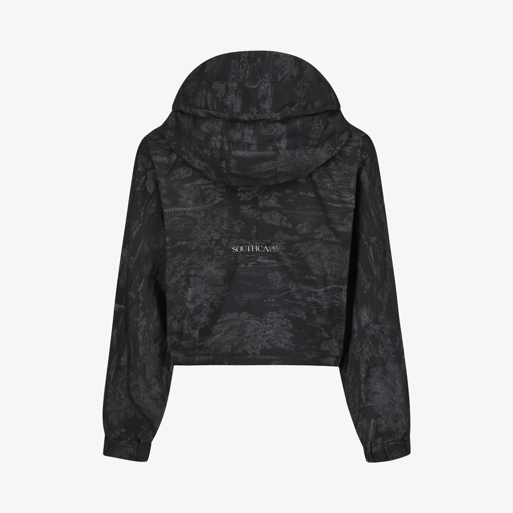 사우스케이프 여성 남해 헤리티지 프린트 크롭 후드 윈드브레이커_블랙
