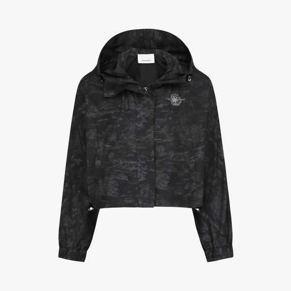 사우스케이프 여성 남해 헤리티지 프린트 크롭 후드 윈드브레이커_블랙