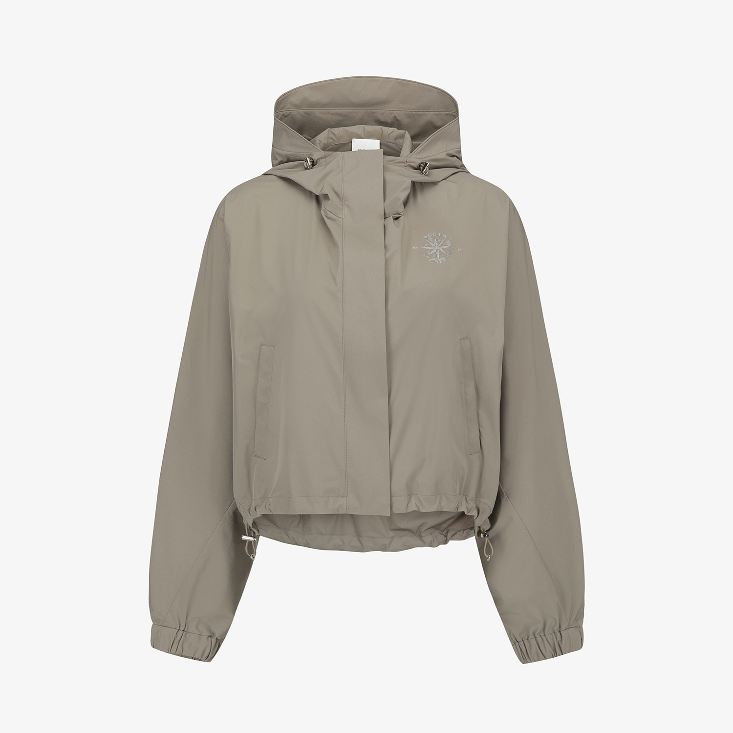 여성 사우스크로스 오버핏 크롭 후드 윈드브레이커_카키 베이지