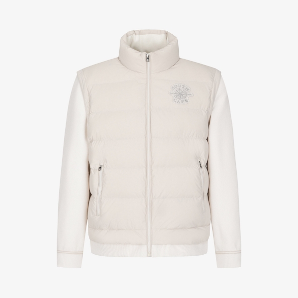 남성 사우스크로스 하이브리드 니트 다운 점퍼_라이트 베이지