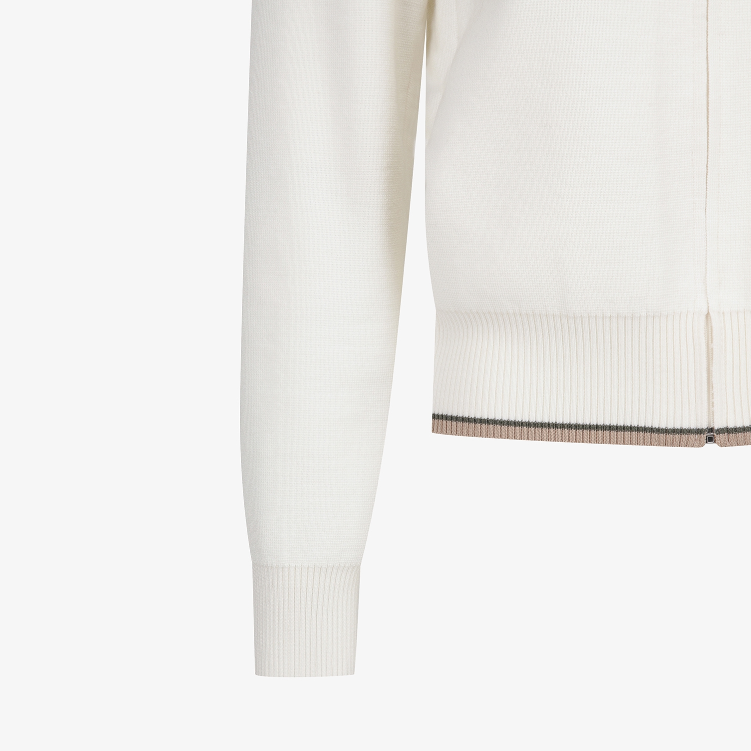 여성 사우스크로스 배색 스트라이프 하이넥 니트 집업 점퍼_아이보리