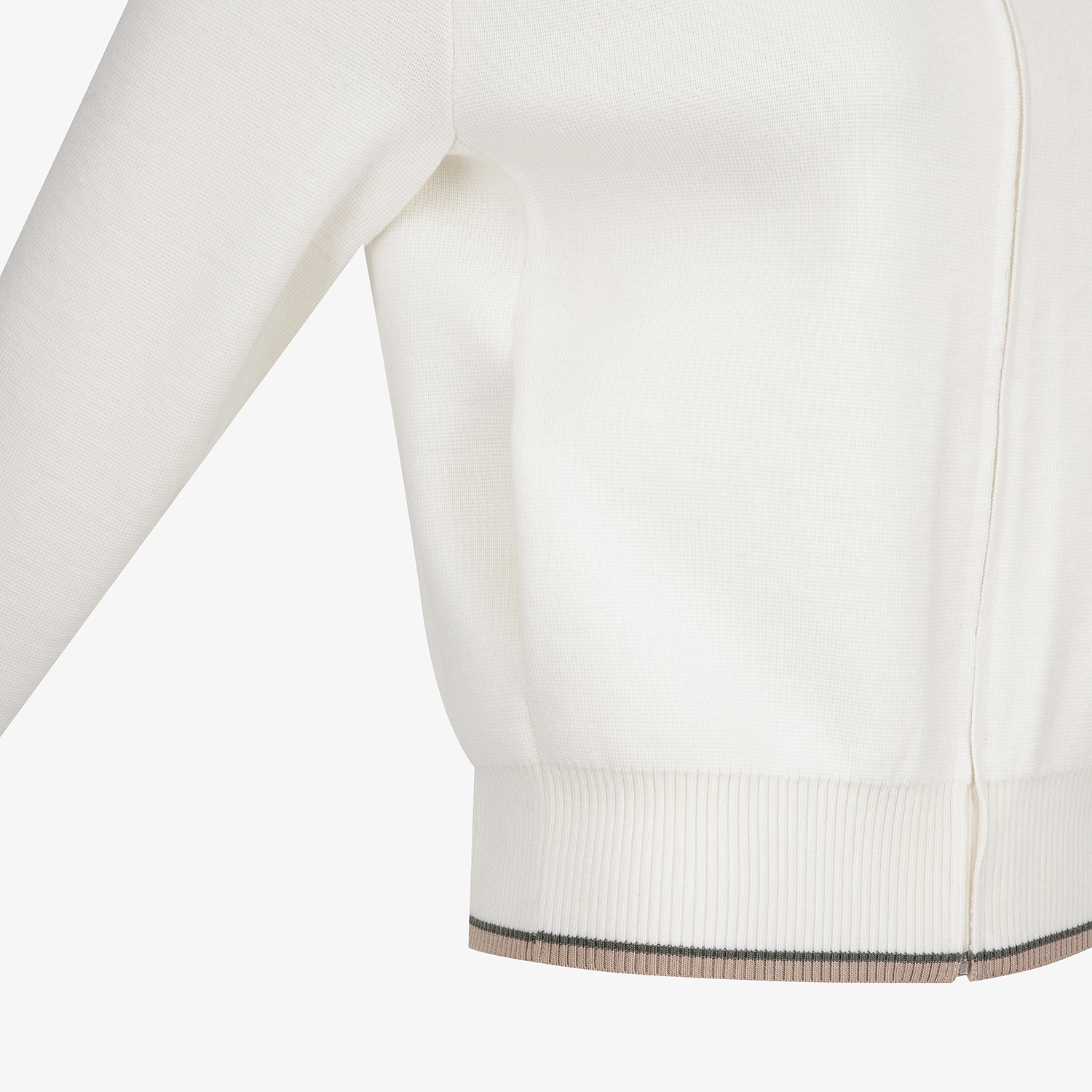 여성 사우스크로스 배색 스트라이프 하이넥 니트 집업 점퍼_아이보리