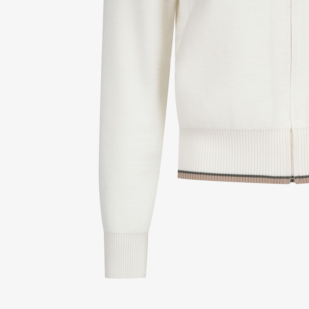 여성 사우스크로스 배색 스트라이프 하이넥 니트 집업 점퍼_아이보리