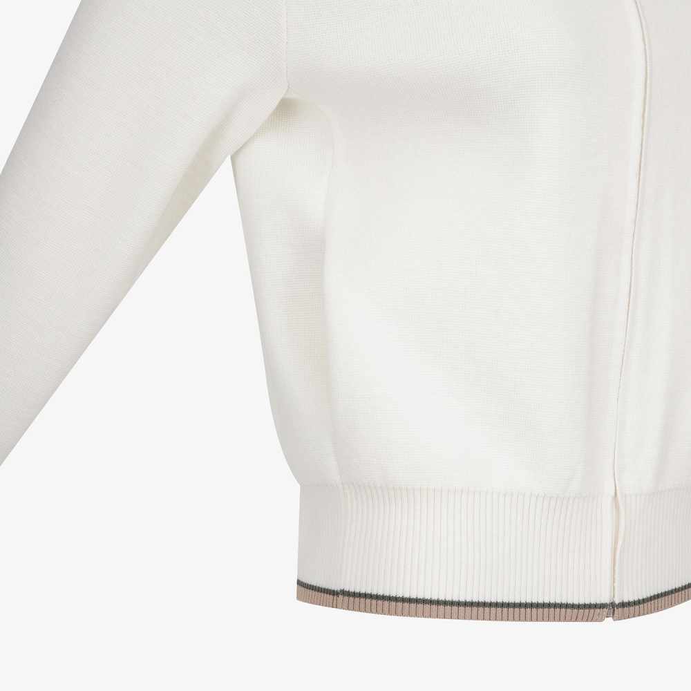 여성 사우스크로스 배색 스트라이프 하이넥 니트 집업 점퍼_아이보리