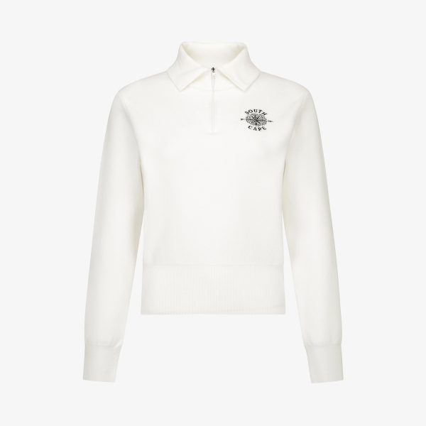 여성 사우스크로스 하이넥 하프집 니트 풀오버_아이보리