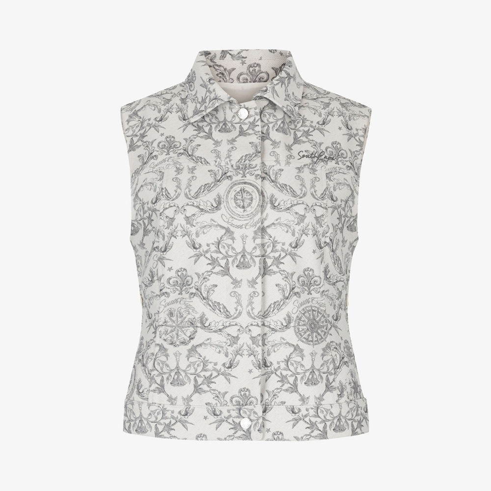 여성 사우스크로스 자카드 카라 베스트_아이보리