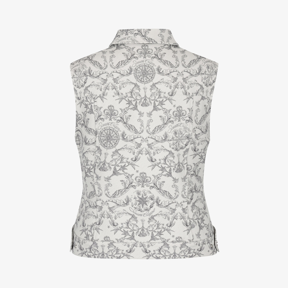 여성 사우스크로스 자카드 카라 베스트_아이보리