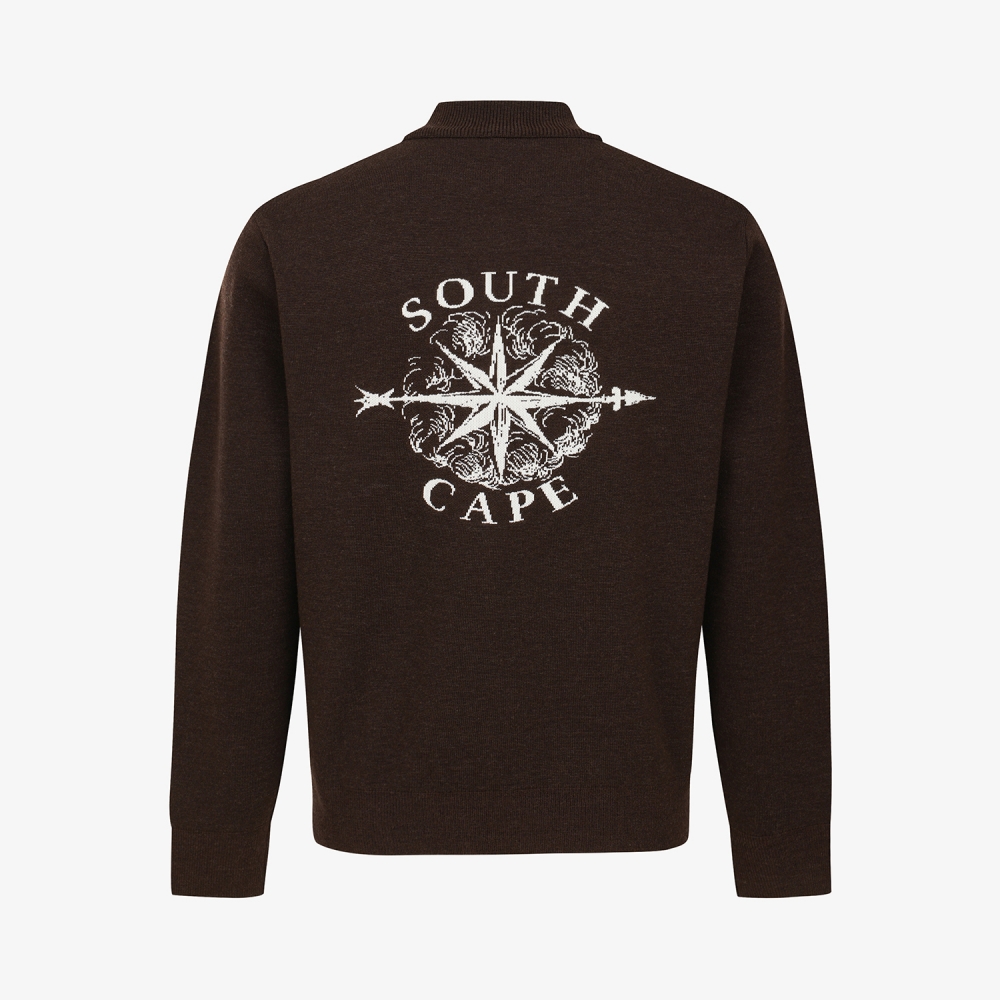 남성 사우스크로스 베이스볼 카라 니트 집업_브라운