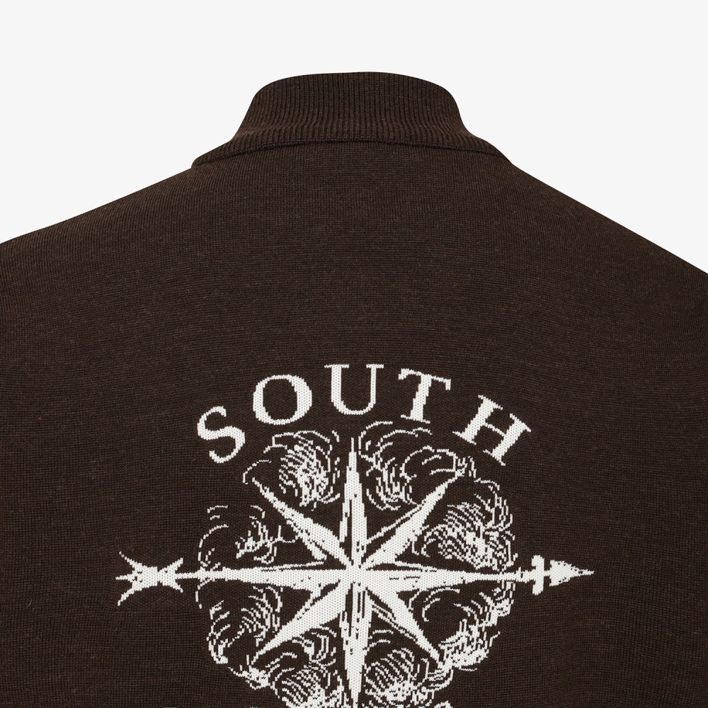 남성 사우스크로스 베이스볼 카라 니트 집업_브라운