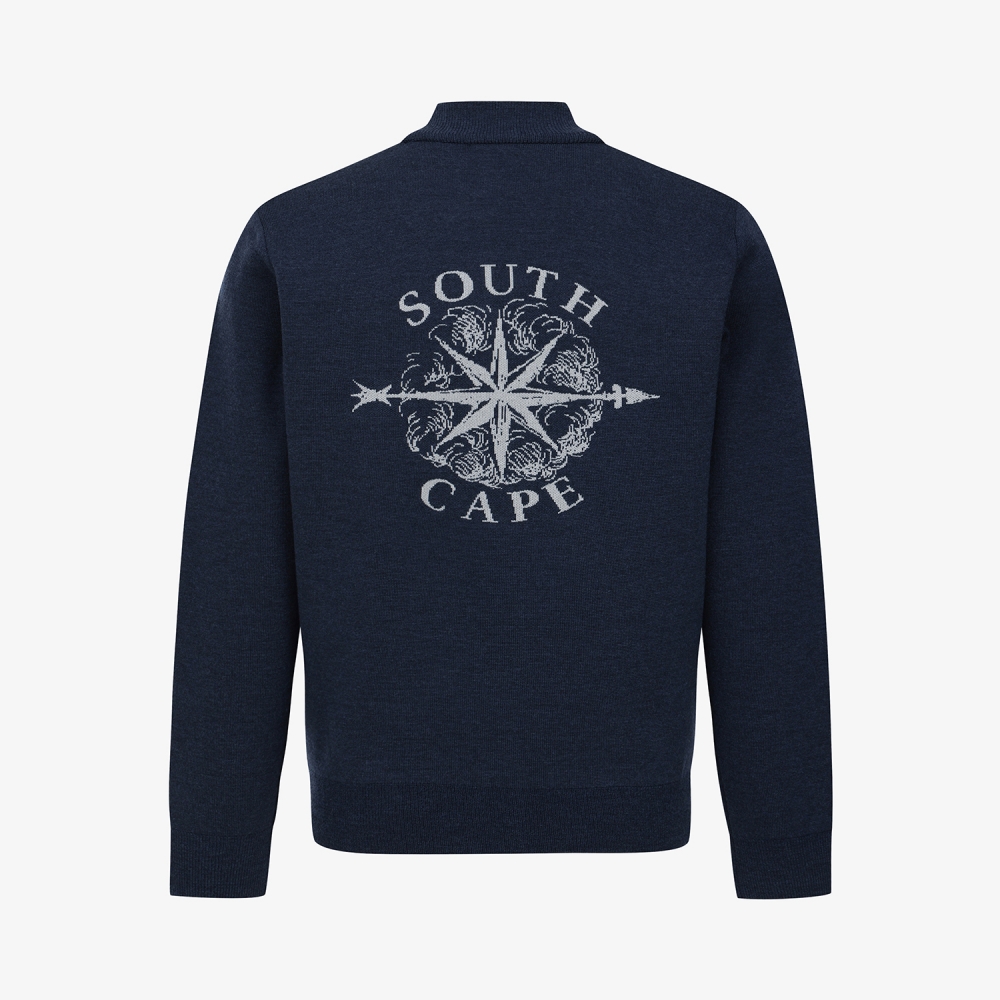 남성 사우스크로스 베이스볼 카라 니트 집업_네이비