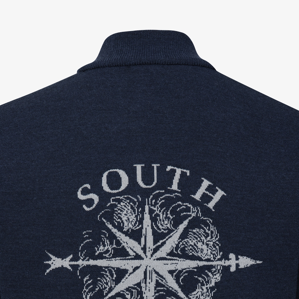 남성 사우스크로스 베이스볼 카라 니트 집업_네이비