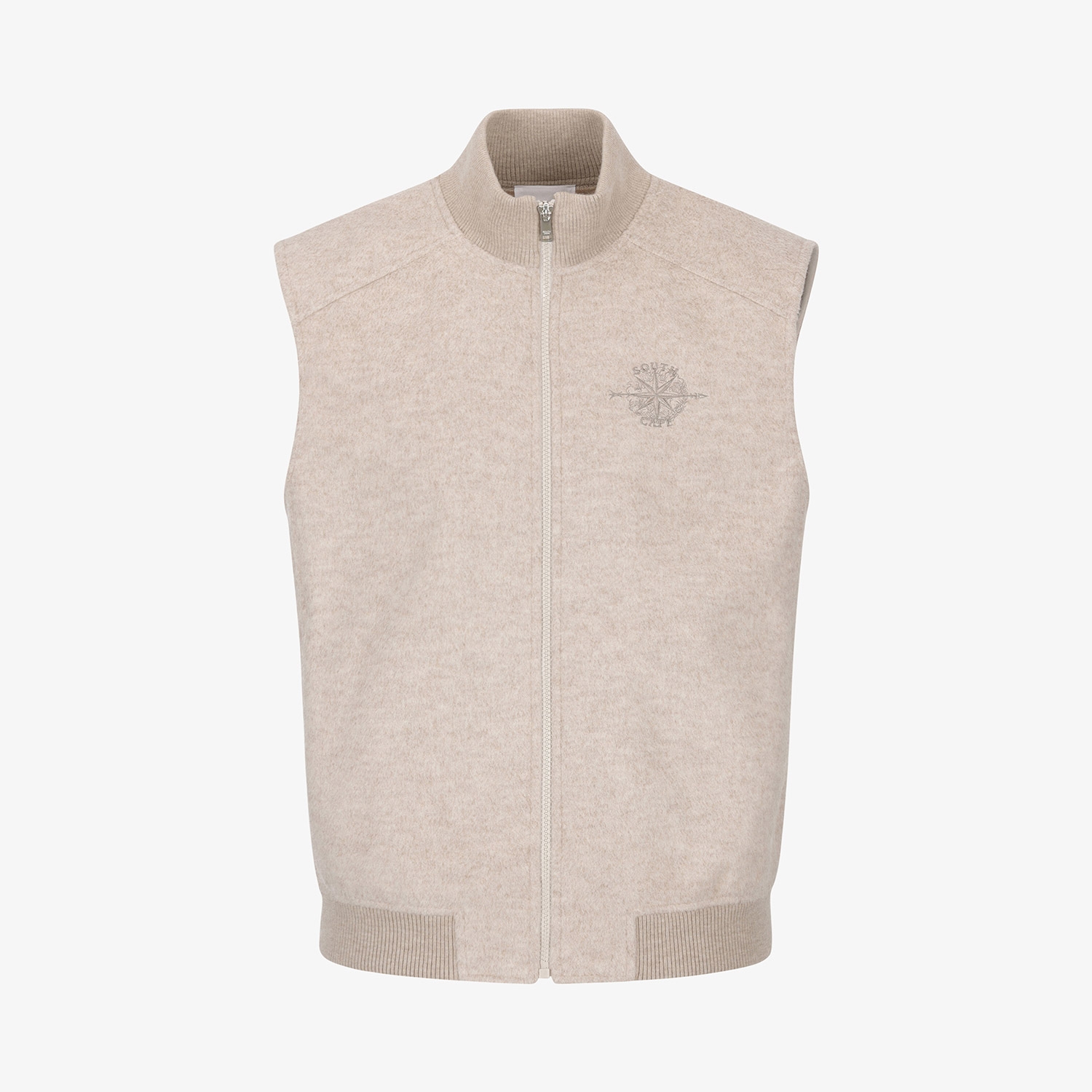 남성 사우스크로스 울 하이넥 집업 베스트_베이지