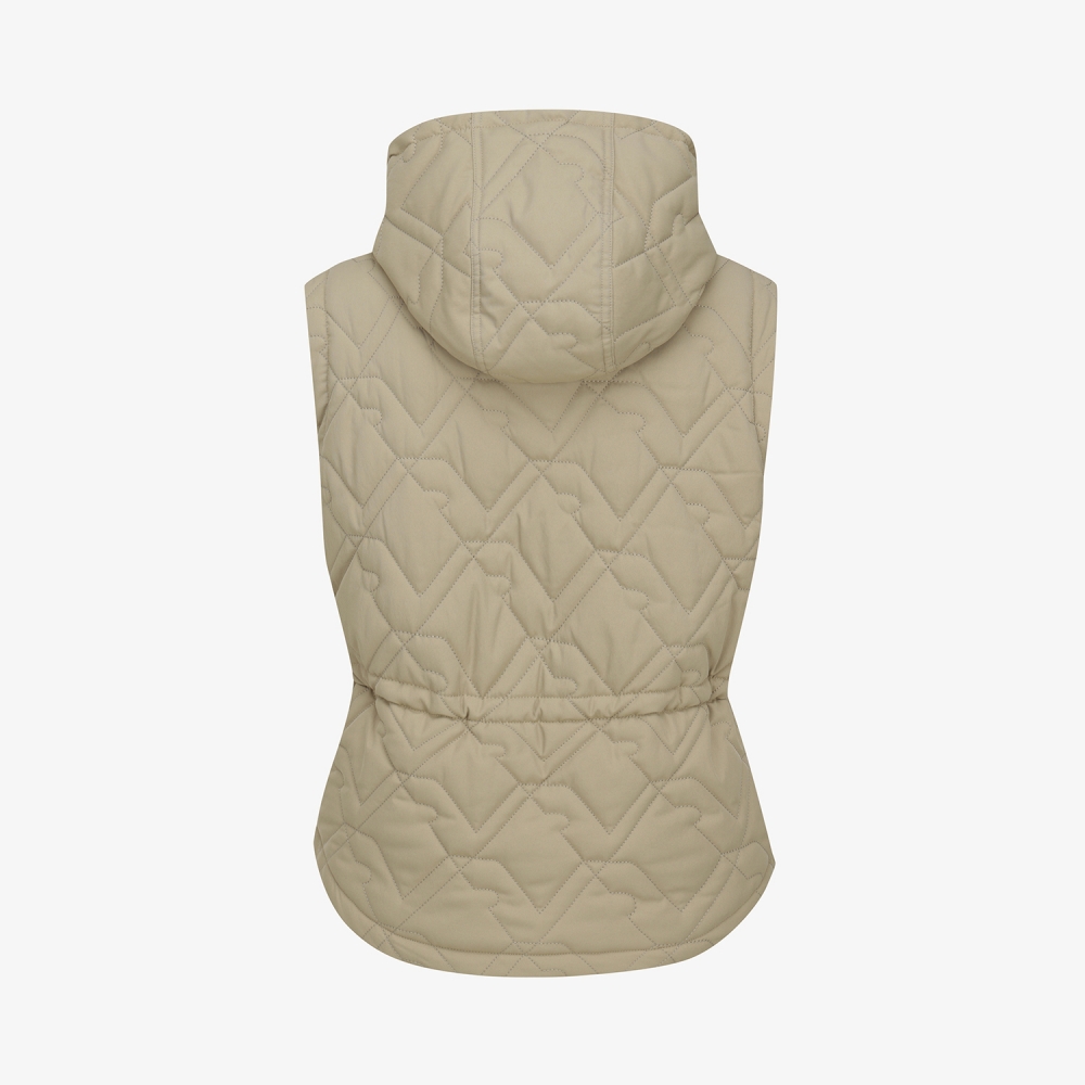 사우스케이프 여성 볼란테 퀼팅 패딩 후드 베스트_카키 베이지