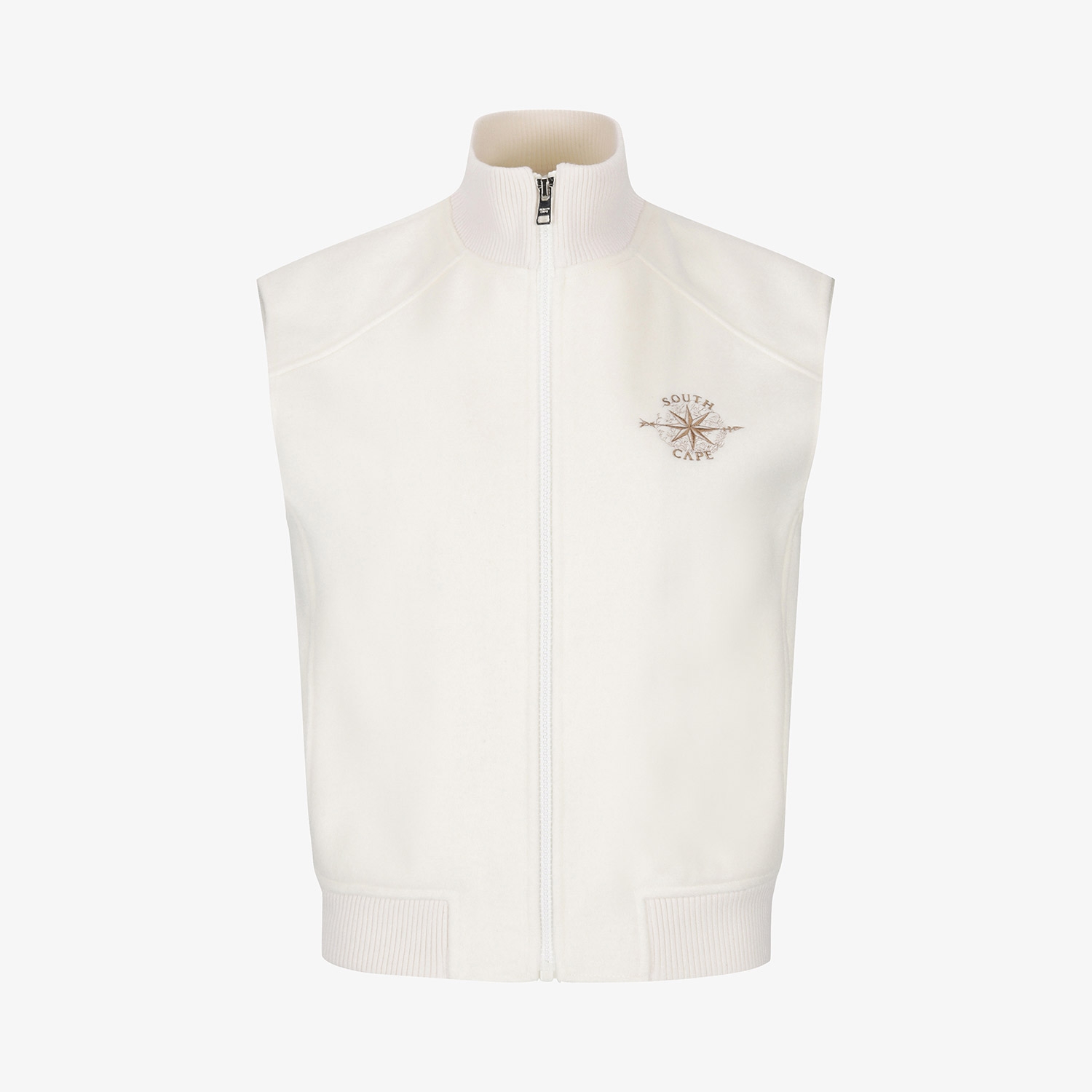 여성 사우스크로스 울 하이넥 집업 베스트_화이트